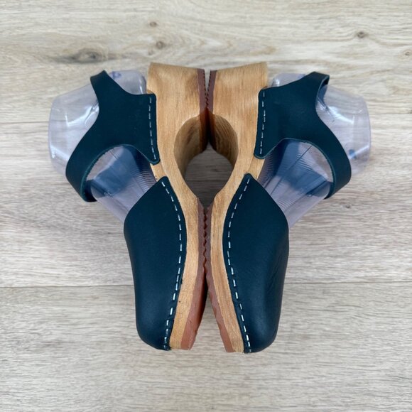 MIA Sofia Leather Wooden Block Heel Clog Shoe Size EU 39/US 8.5-9 Black Swedish - Picture 5 of 14